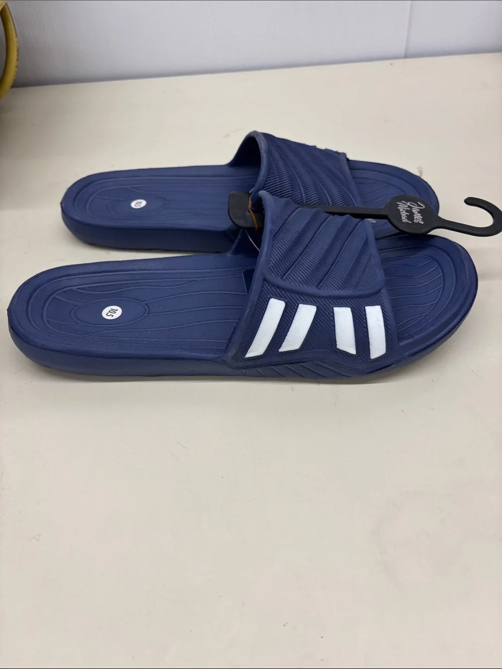 James Michelle Men's Navy Slide Sandals with White Accent